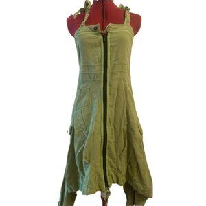 IGUANE CREATION - Bohemian Green linen midi dress transformable  - Size 2